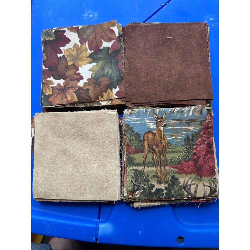 198 Pc 4 Inch Fabric Squares Charm Pack Rustic Lodge Deer Autumn Leaves Wildlife